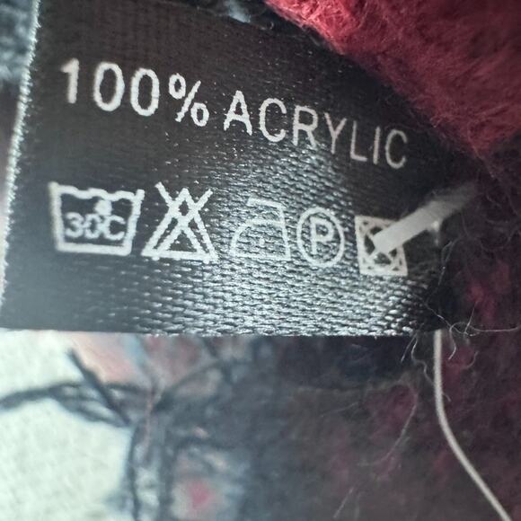 Oversized Classic Plaid Cozy Fall Blanket Square Scarf Burgundy Fringe Trim New - Picture 4 of 6